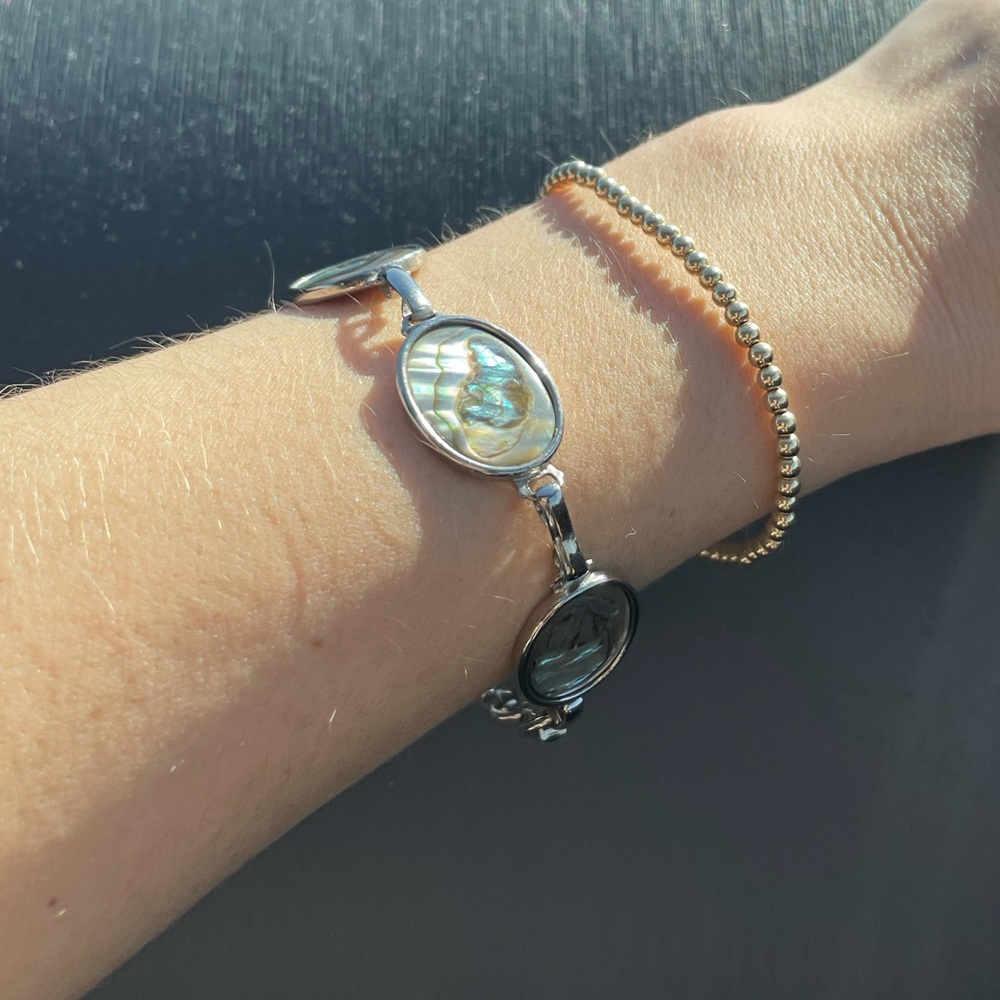 Abalone Pearl Shell Iridescent Silver Bracelet Hoffman